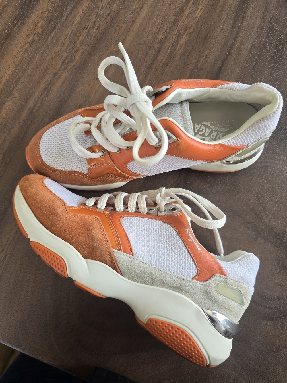 Salvatore Ferragamo Women's Orange & White Lace-Up Fashion Sneaker